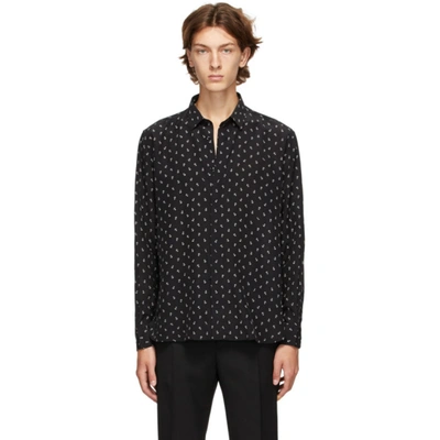 Saint Laurent Yves-collar Polka-dot Silk Shirt In Black,white