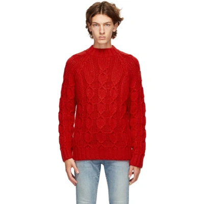 Saint Laurent Slim-fit Cable-knit Wool-blend Sweater In Red