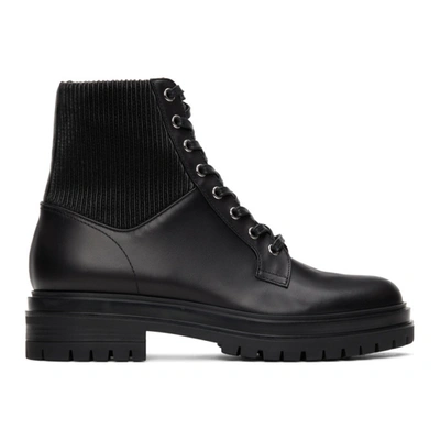 Gianvito Rossi Martis Rib-knit Leather Combat Boots In Black