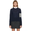 Thom Browne Navy Shetland Wool 4-bar Sweater In Blue