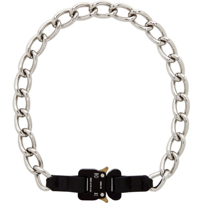 Alyx Leather-trimmed Silver-tone Chain Necklace In Nero