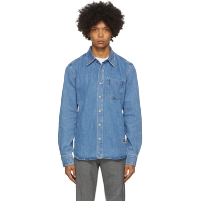 Ami Alexandre Mattiussi Ami Logo Patch Denim Shirt In Blue