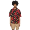 AMI ALEXANDRE MATTIUSSI AMI ALEXANDRE MATTIUSSI BLACK AND RED PRINTED SUMMER FIT SHORT SLEEVE SHIRT