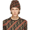 FENDI FENDI BROWN AND RED WOOL FOREVER FENDI BEANIE