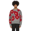 AMI ALEXANDRE MATTIUSSI AMI ALEXANDRE MATTIUSSI GREY AND RED JACQUARD FLOWERS SWEATER