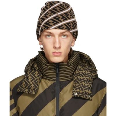 Fendi Brown And White Wool Forever  Beanie In F19sf Tonwh