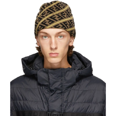 Fendi Brown And Yellow Wool Forever  Beanie In F19sg Tobyl