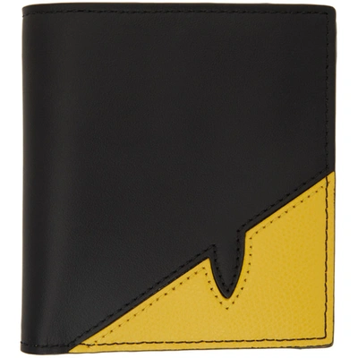 Fendi Black & Yellow Corner Bugs Bifold Wallet In F0r2a Blkyl