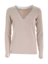 FABIANA FILIPPI JEWEL NECKLINE T-SHIRT IN MAUVE COLOR