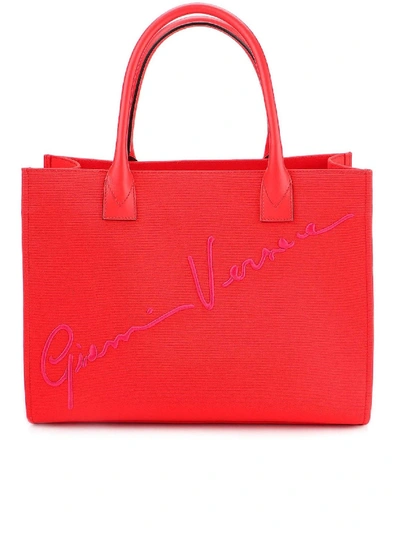 Versace Canvas Tote Bag In Red