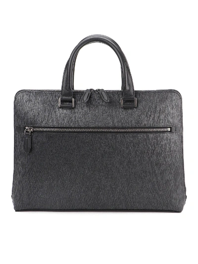 Ferragamo Textured Leather Briefcase In Black
