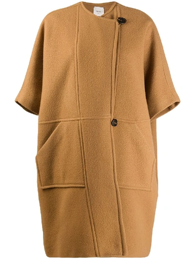 Alysi Off-centre Button Coat In Brown