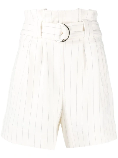 Ganni Belted Pinstriped Crepe Shorts In Multi
