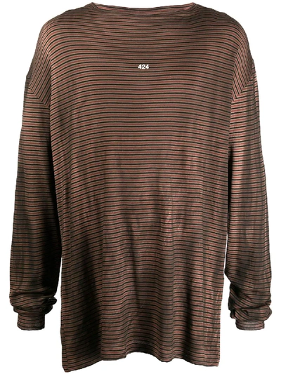 424 Striped Long-sleeve Logo T-shirt In Black