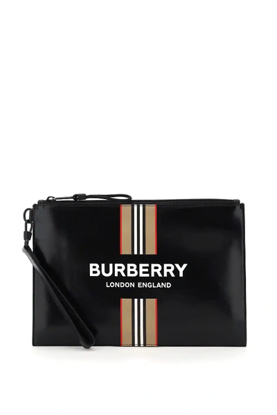 Burberry Flat Pouch With Stripe Print In Black,beige,red