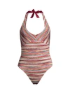 MISSONI Metallic Striped Halterneck One-Piece Swimsuit