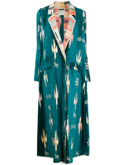 Forte Forte Geometric-print Long Coat In Blue