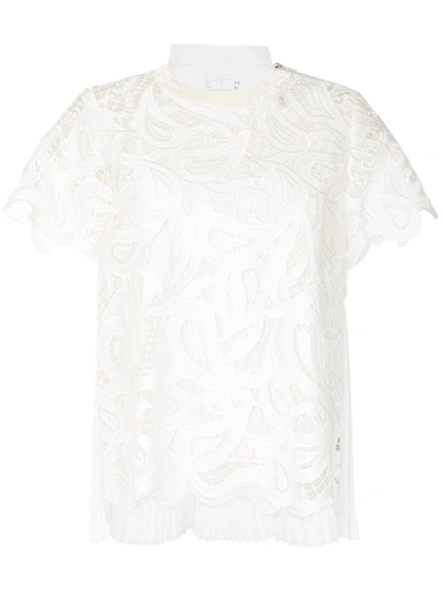 Sacai Lace-panelled T-shirt In White