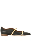 Malone Souliers Maureen Metallic Leather-trimmed Satin Point-toe Flats In Black