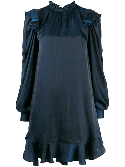 Zadig & Voltaire Womens Encre Ruins Ruffle-trimmed Satin Dress Xs In Dark Blue