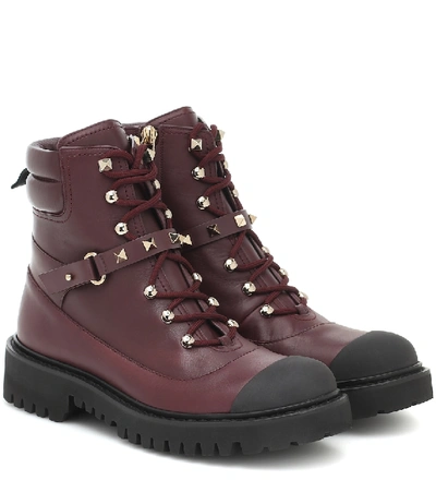 Valentino Garavani Rockstud Lace-up Leather Boots In Red