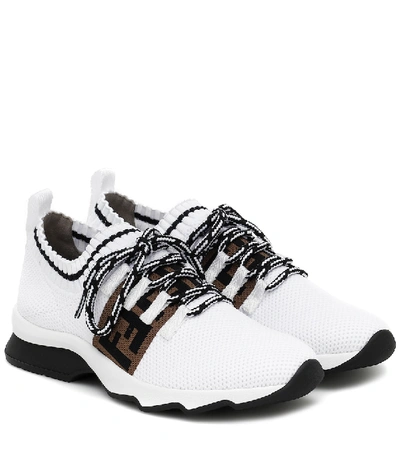 Fendi Ff Knit Sock Lace-up Trainer Sneakers In White