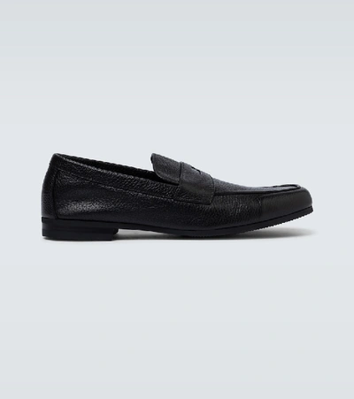 John Lobb Thorne Grained-leather Loafers In Black