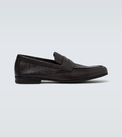John Lobb Thorne Grained Leather Loafers In Black