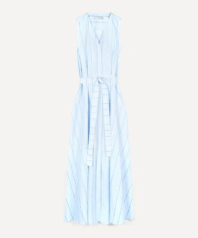 Palmer Harding Sedona Striped Belted Cotton And Linen-blend Maxi Shirt Dress In Blue Linen