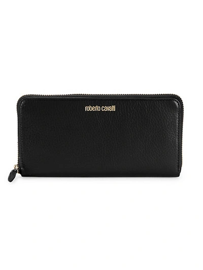 Roberto Cavalli Leather Zip Wallet In Black