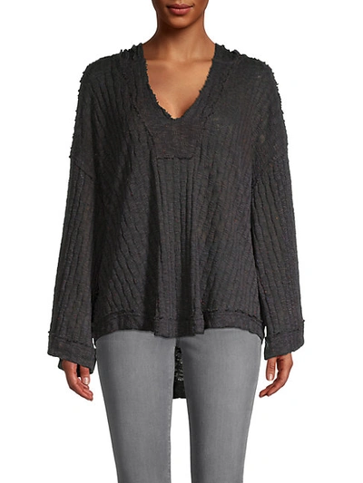 Free People Baja Babe Knit Hooded Top In Washed Black