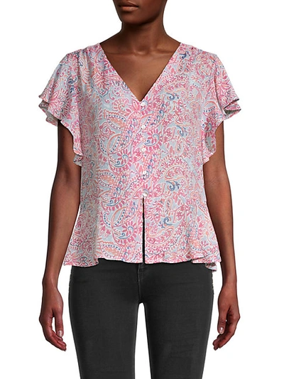 Nanette Lepore Paisley Ruffle-sleeve Peplum Blouse In Pink