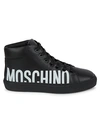 MOSCHINO LOGO HIGH-TOP LEATHER SNEAKERS,0400012846386