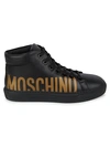 MOSCHINO LOGO HIGH-TOP LEATHER SNEAKERS,0400012846465