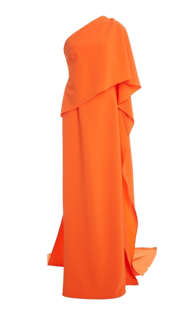 Carolina Herrera One-shoulder Draped Cape Crepe Gown In Orange