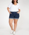 BLACK TAPE PLUS SIZE STRIPED DENIM SHORTS