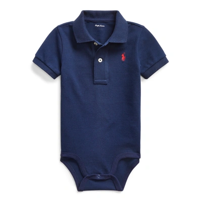 Polo Ralph Lauren Babies' Cotton Mesh Polo Bodysuit In Newport Navy