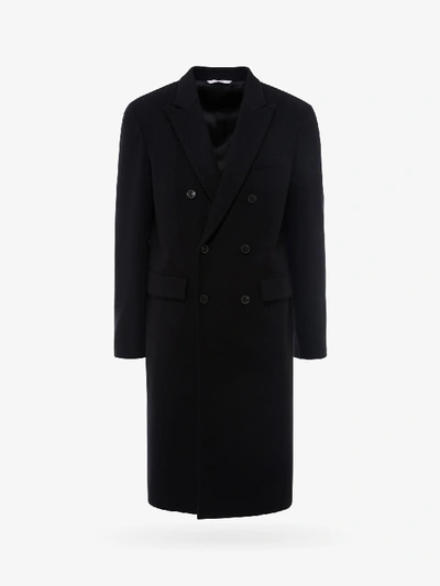 Valentino Double-breatsed Coat In Black