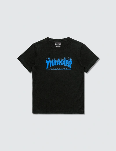 Thrasher Blue Flame Kids T-shirt In Black