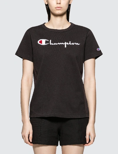 Champion Logo Script Logo Short Sleeve T-shirt In Black