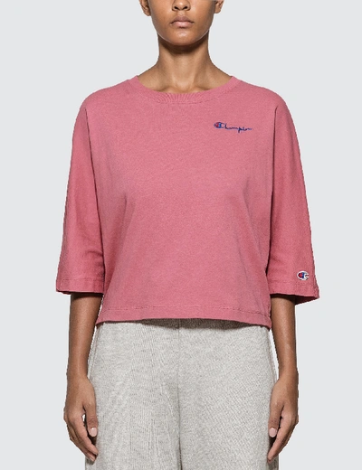 Champion Back Script Oversized Cropped T-shirt In Pink