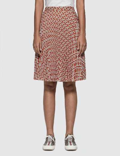 Burberry Monogram Print Pleated Skirt In Red