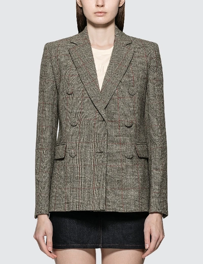 Helmut Lang Prince Of Wales Check Virgin-wool Double-breasted Blazer In Grey