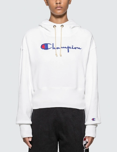 Champion Big Script Cropped Hoodie In White