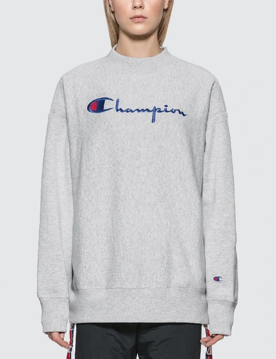Champion Big Script Oversized Crewneck Sweatshirt In Blue