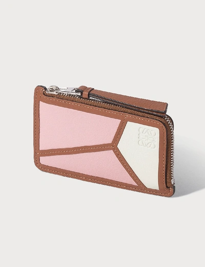 Loewe Puzzle Zipped Leather Coin And Cardholder In Icy Pink & Soft White