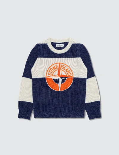 Stone Island Compass Logo Knitted Jumper (kids) In Blue