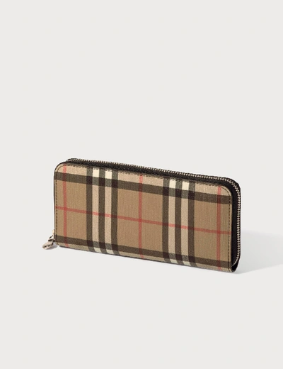 Burberry Vintage Check And Leather Zip Around Wallet In Black