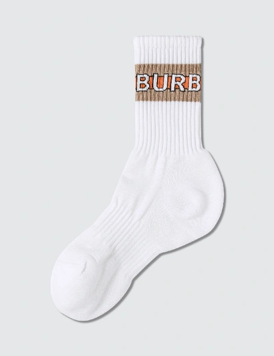 Burberry Logo Intarsia Cotton Blend Socks In White