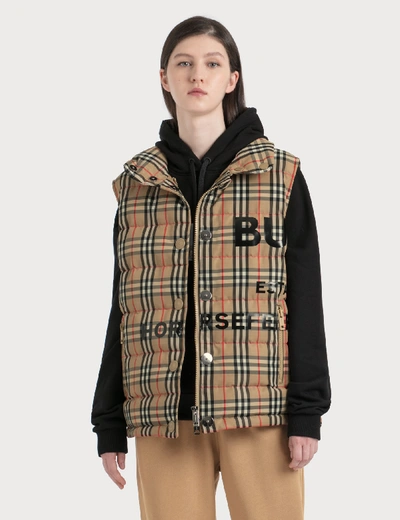 Burberry Horseferry Print Vintage Check Puffer Gilet In Beige